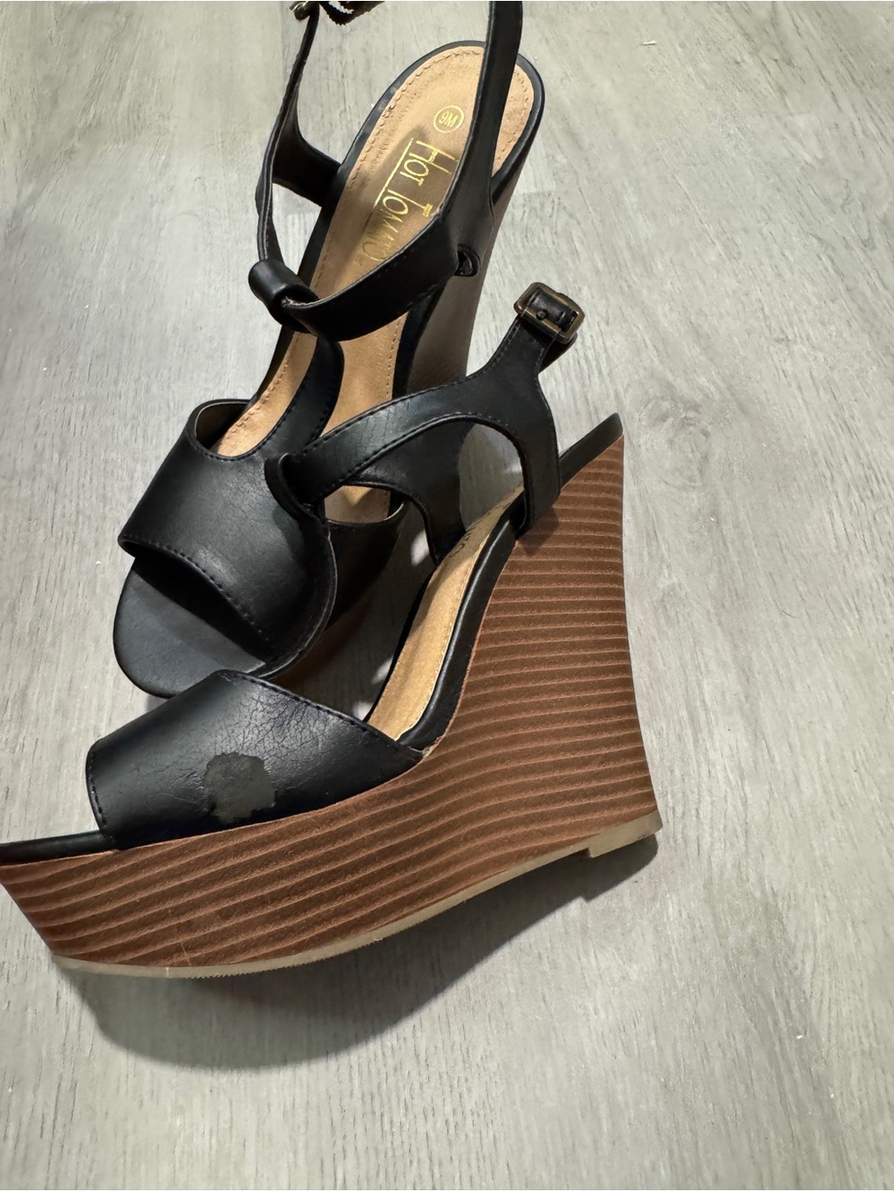 Hot Tomato Black and Brown Platform Wedge Sandals
